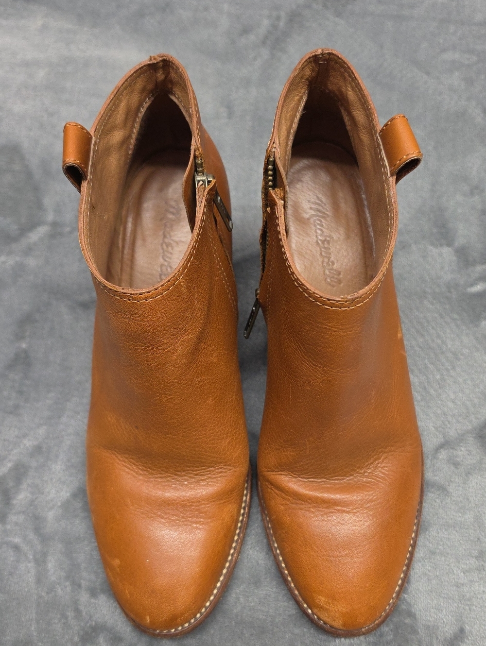 Madewell Chestnut Leather Ankle Booties with Side Zip Sz 8.5